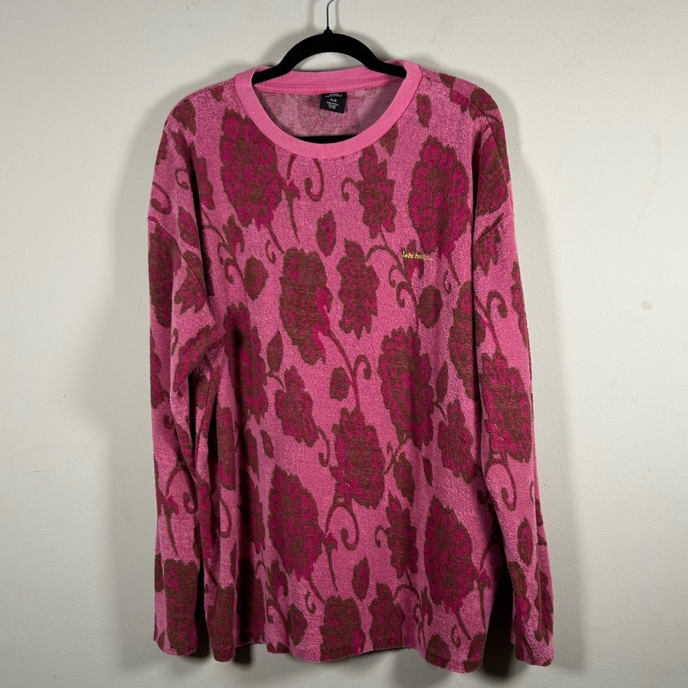 Urban Outfitters Iets Frans Top Womens XL Pink Y2K Floral Terry Long Sleeve
